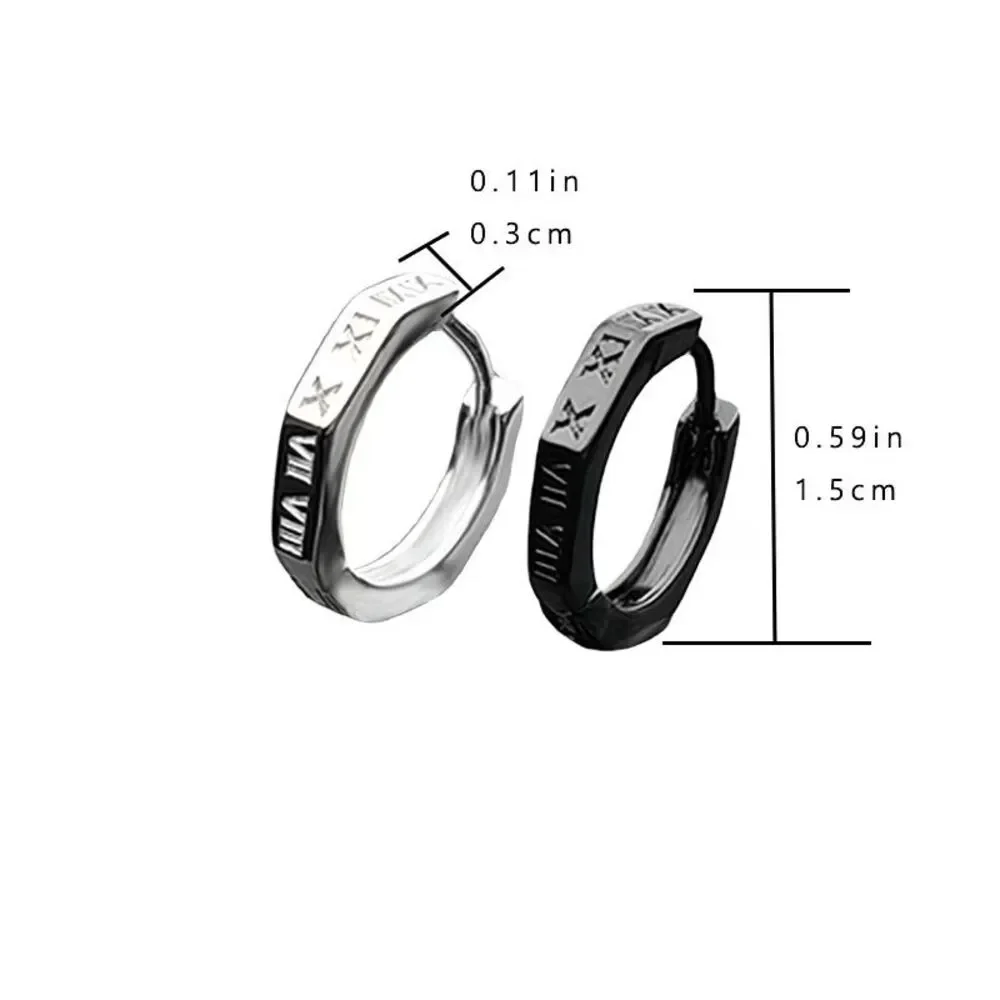 Roman Numeral Stainless Steel Men's Unisex Hoop Earrings